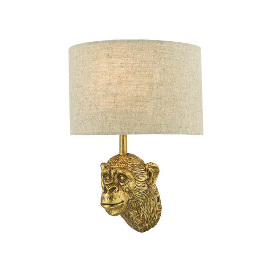 Raul Monkey Wall Light Gold with Natural Linen Shade