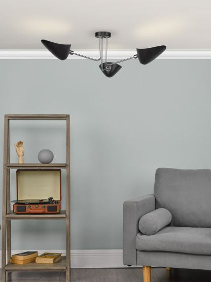 Dar Sebastian 3-Light Semi-Flush Ceiling Light