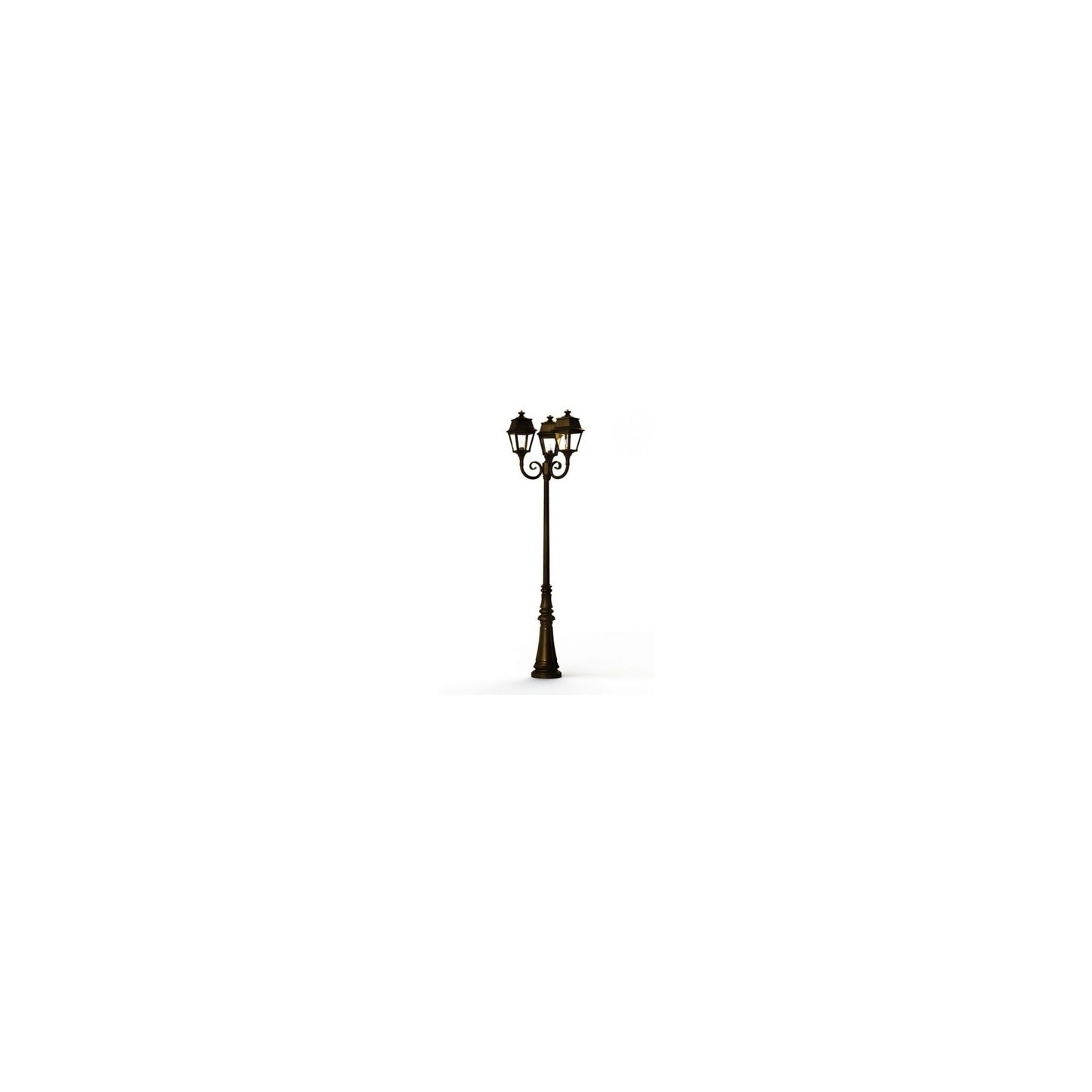 Avenue 2 Large 3-Arm Clear Glass Lamp Post with Minimalist lines style lantern