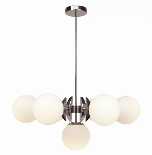 Sixty 6-Light Pendant with White Glass