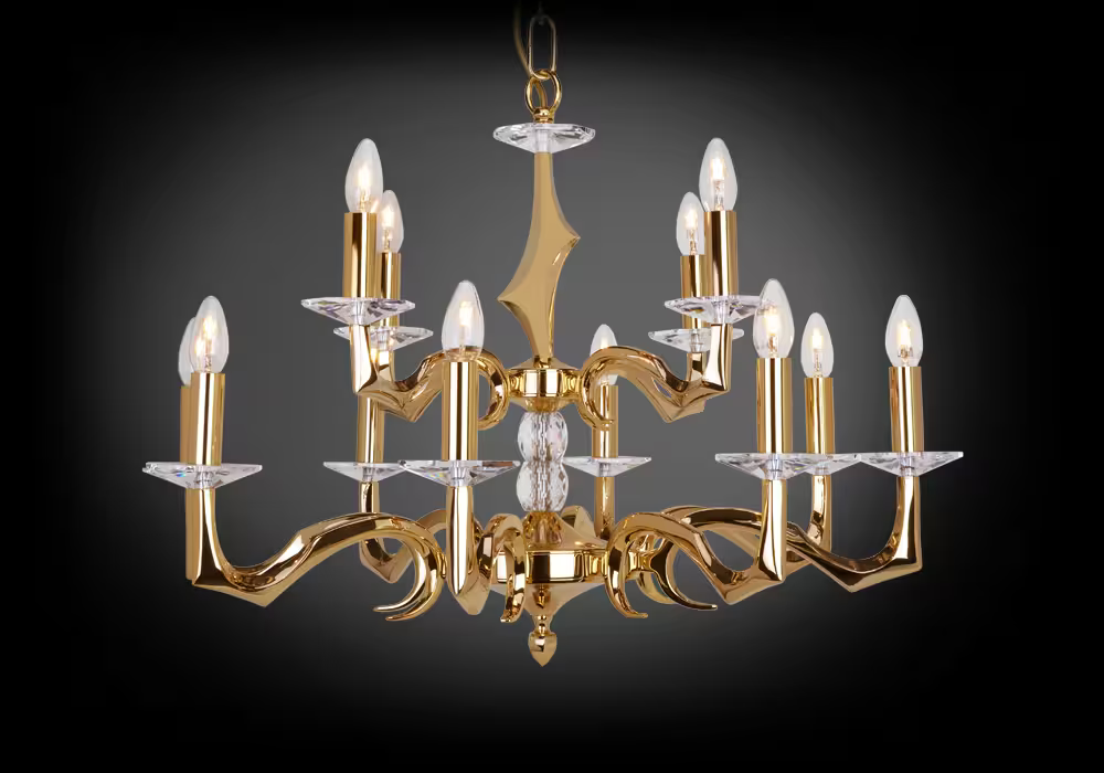 Suclpture Metal Plate 9-Light Chandelier with Asfour Lead Crystal