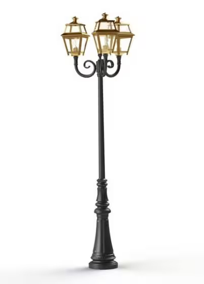 Place Des Vosges 2 Large Three-Arm Clear Glass Lamp Post with Minimalist lines style lantern