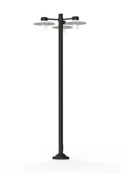 Aubanne Large Three-Arm Clear Glass Lamp Post with Opal Polycarbonate Reflector