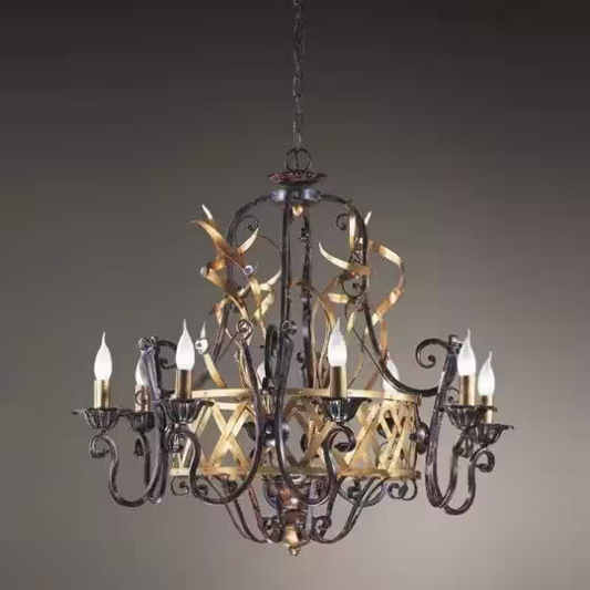 Fiamme 8-Light Chandelier with Gold Leaf Details