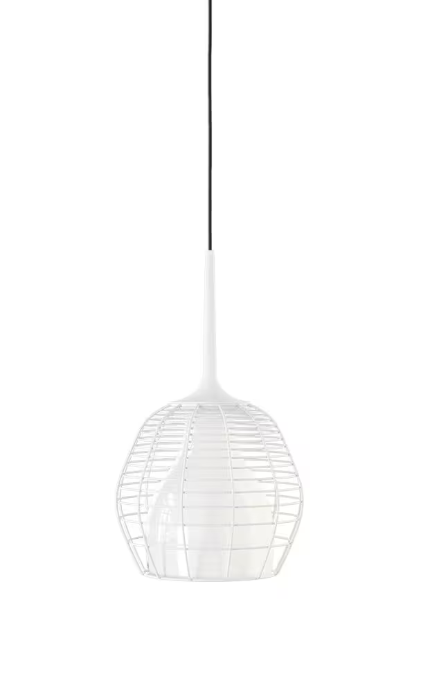 Cage Small LED Pendant White with Blown Glass