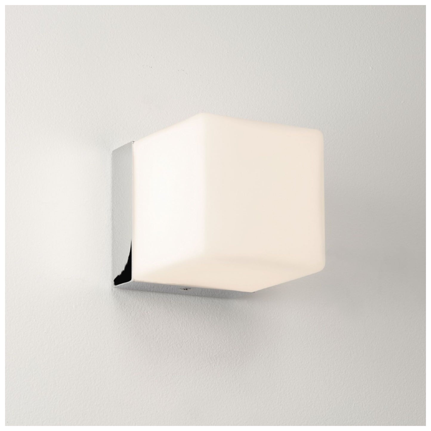 Cube Square Wall Light Polished Chrome with White Opal Glass