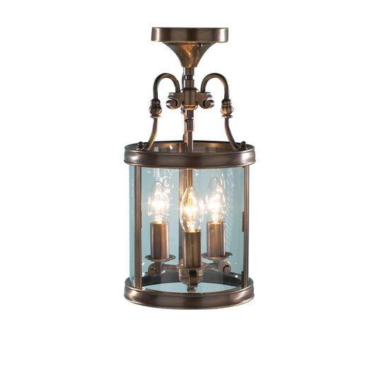 Lambeth Circular Hall Dual Mount Lantern with Curved Glass Panels
