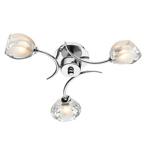 Zagreb 3-Light Chrome Semi Flush Mounted with Clear Sculptured Glass