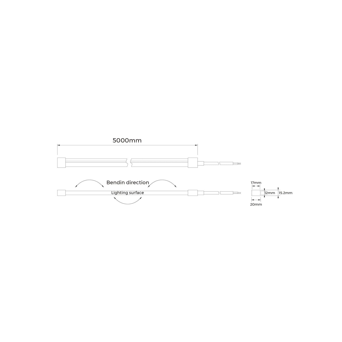 Neon side bending IP67 24V 9.6W/m CRI90 5m length