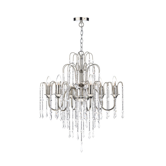 Daniella 6-Light Chandelier Dual Mount Polished Nickel with crystal beads