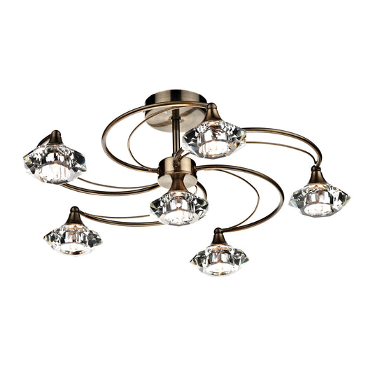 Luther 6-Light Semi Flush with Crystal Glass Shades
