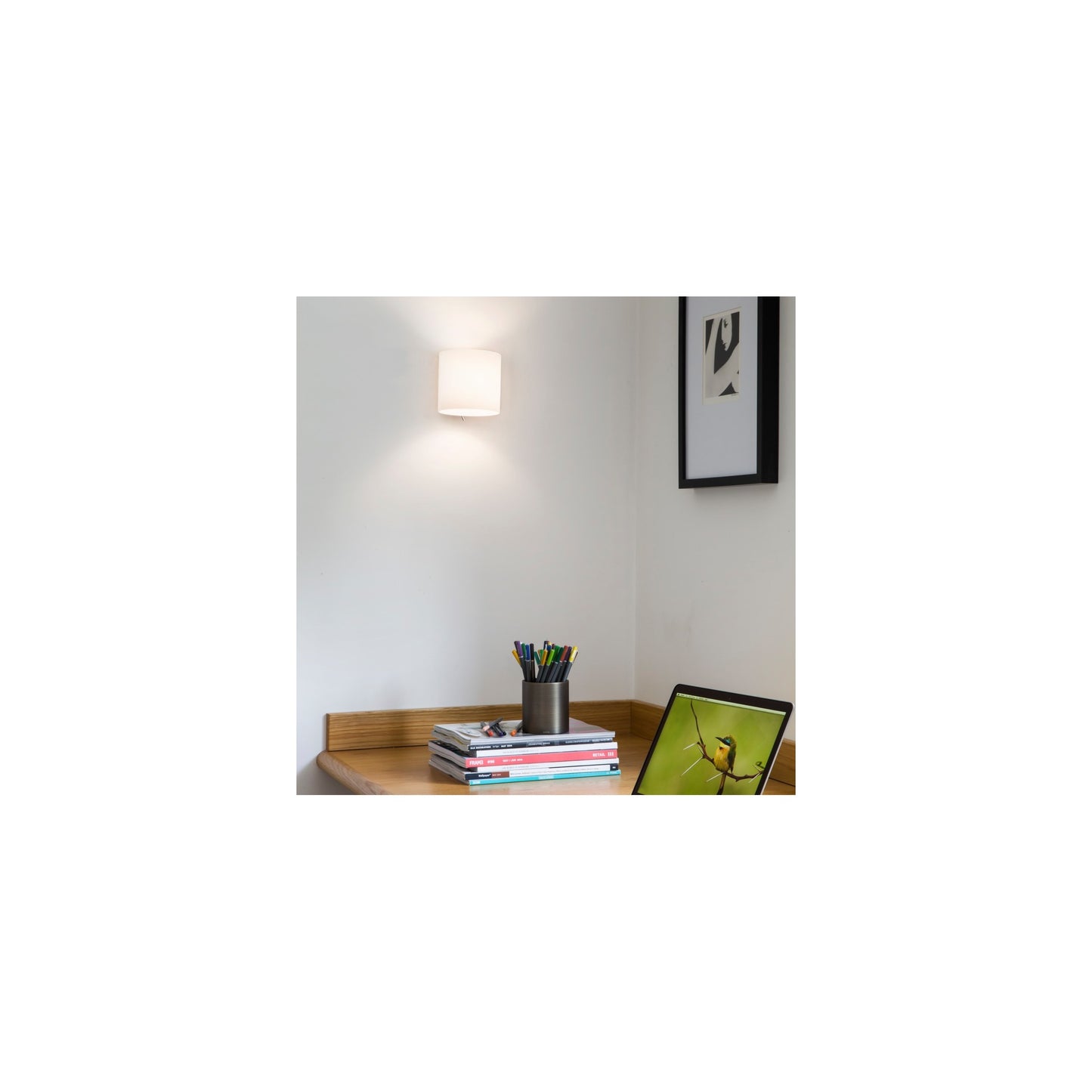 Luga Wall Light in Painted Silver with White Glass Shade