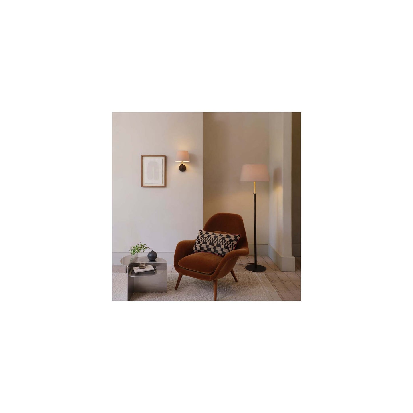 Club Floor Lamp in Bronze and Natural Brass