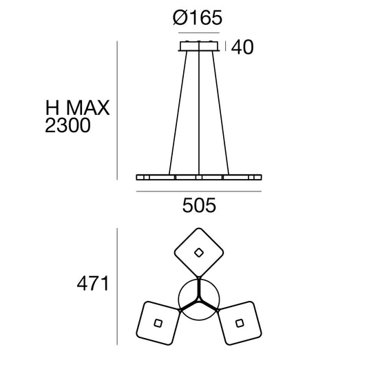 Quad Bi Emission 3 Moduli LED Pendant