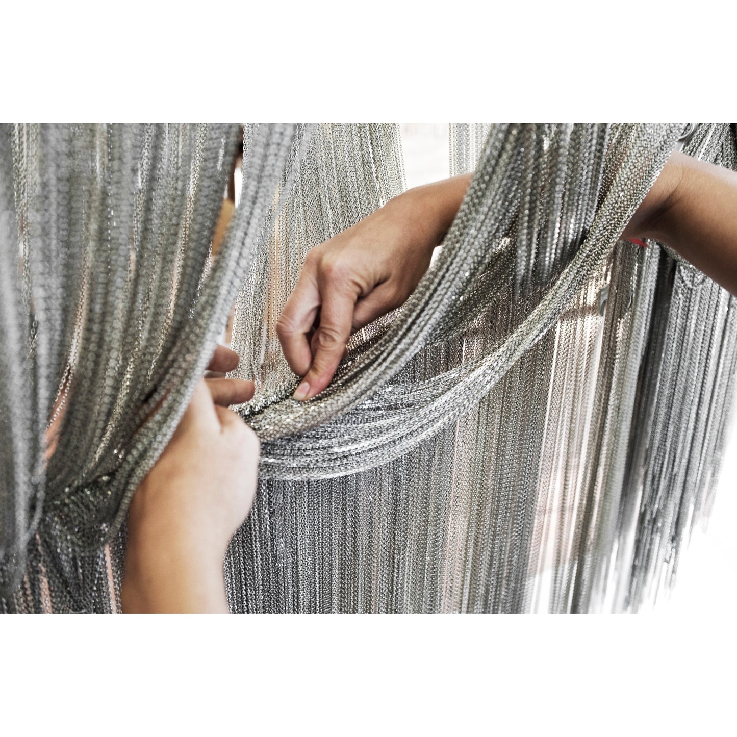 Atlantis Large Linear Pendant with Draped Shimmering Chainmail