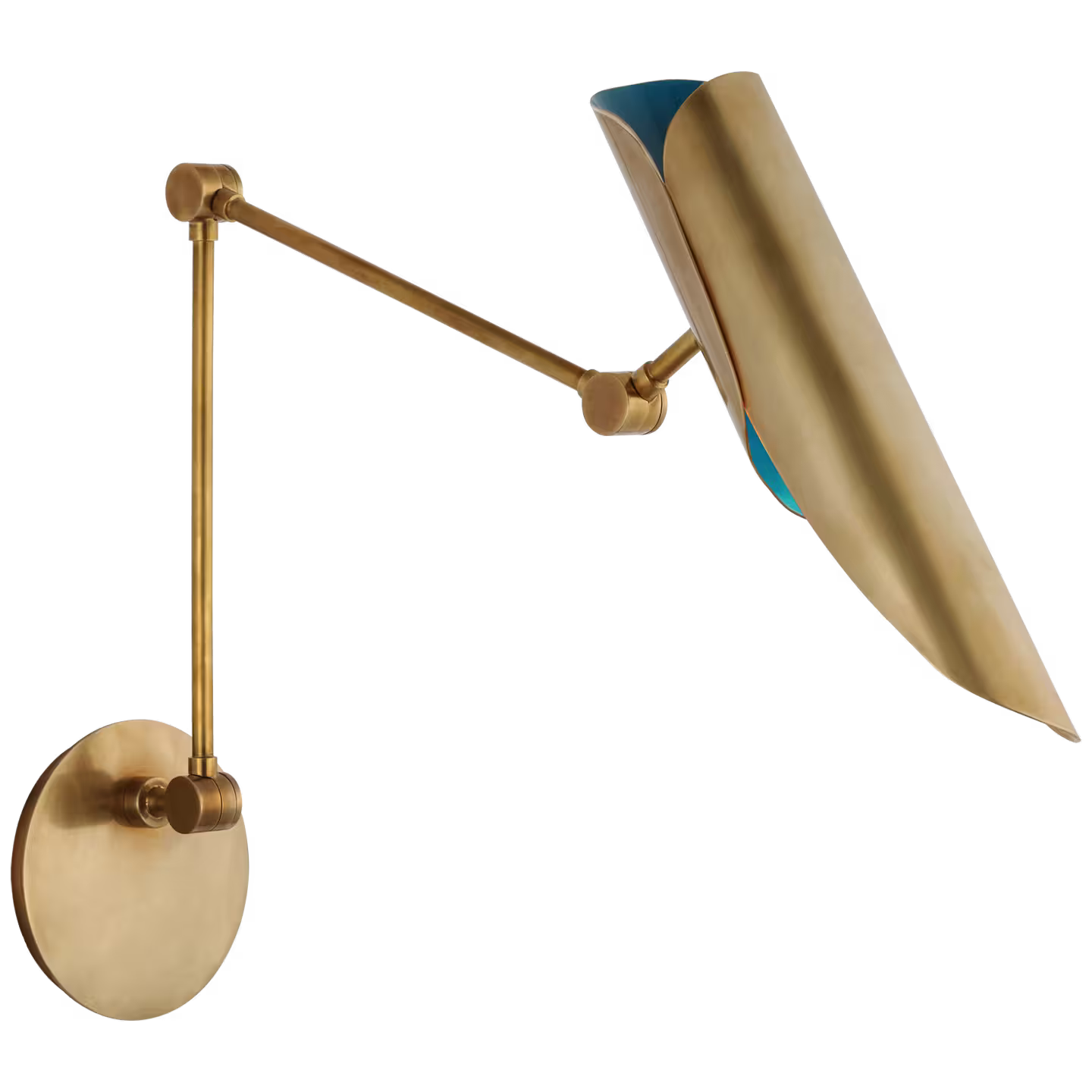 Flore Double Library Wall Light in Soft Brass and Riviera Blue