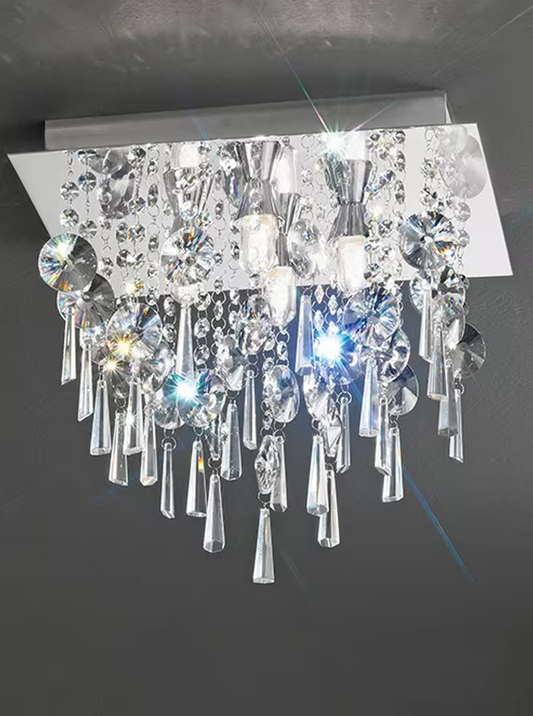 350mm Crystal Square Flush Mount IP44 in Chrome