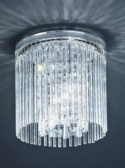 250mm Crystal Flush Mount IP44 in Chrome with Glass Drops