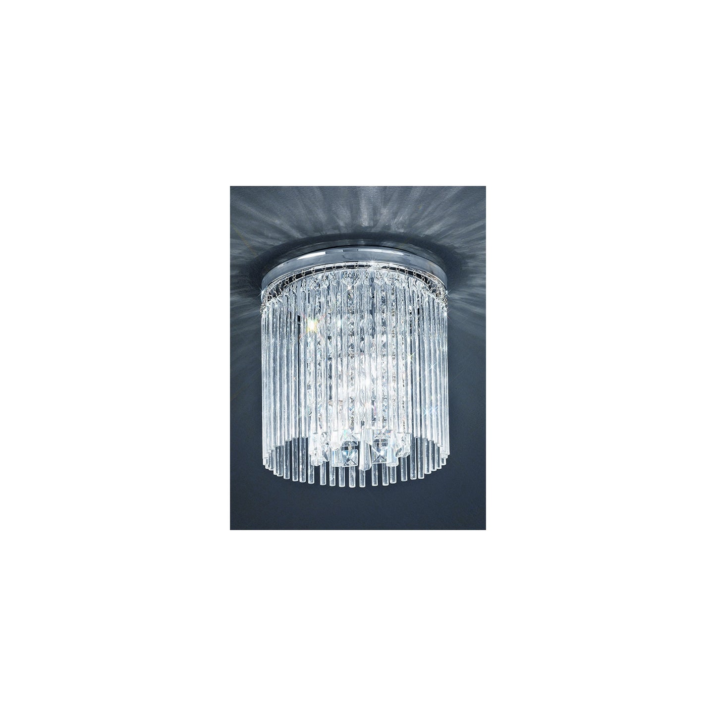 250mm Crystal Flush Mount IP44 in Chrome with Glass Drops