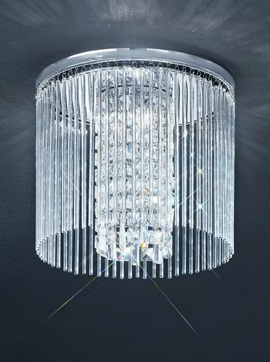 350mm Crystal Flush Mount IP44 in Chrome with Glass Drops