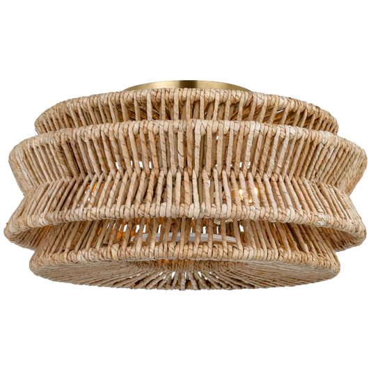 Antigua Large Drum Semi-Flush Mount in Antique-Burnished Brass and Natural Abaca