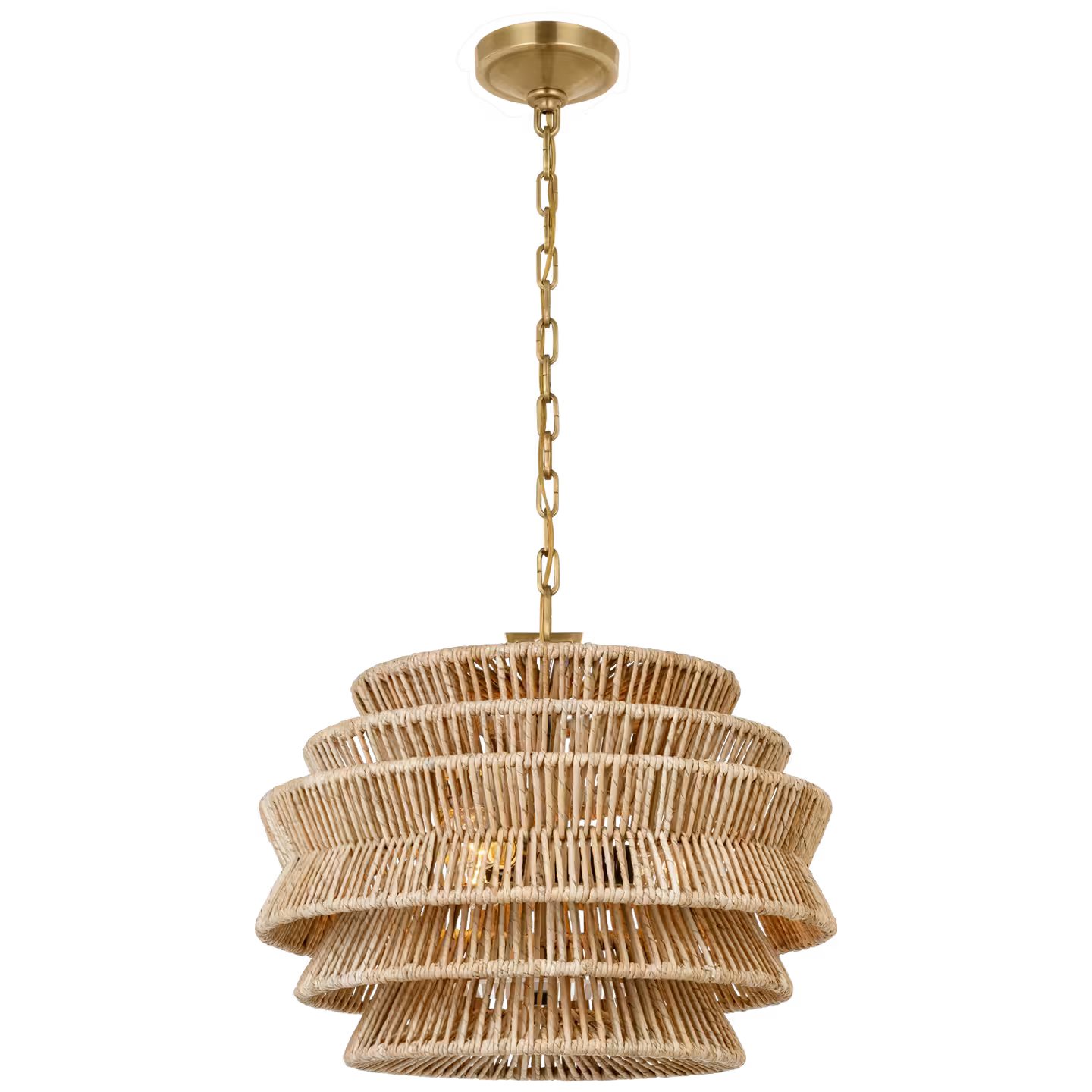Antigua Drum Chandelier in Antique-Burnished Brass and Natural Abaca