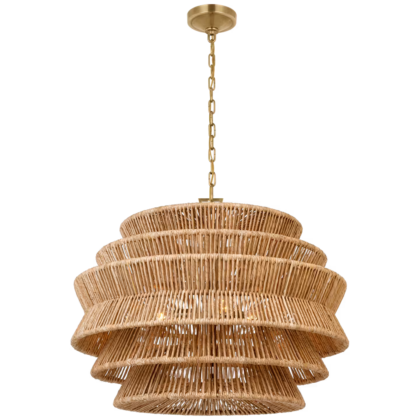 Antigua Drum Chandelier in Antique-Burnished Brass and Natural Abaca