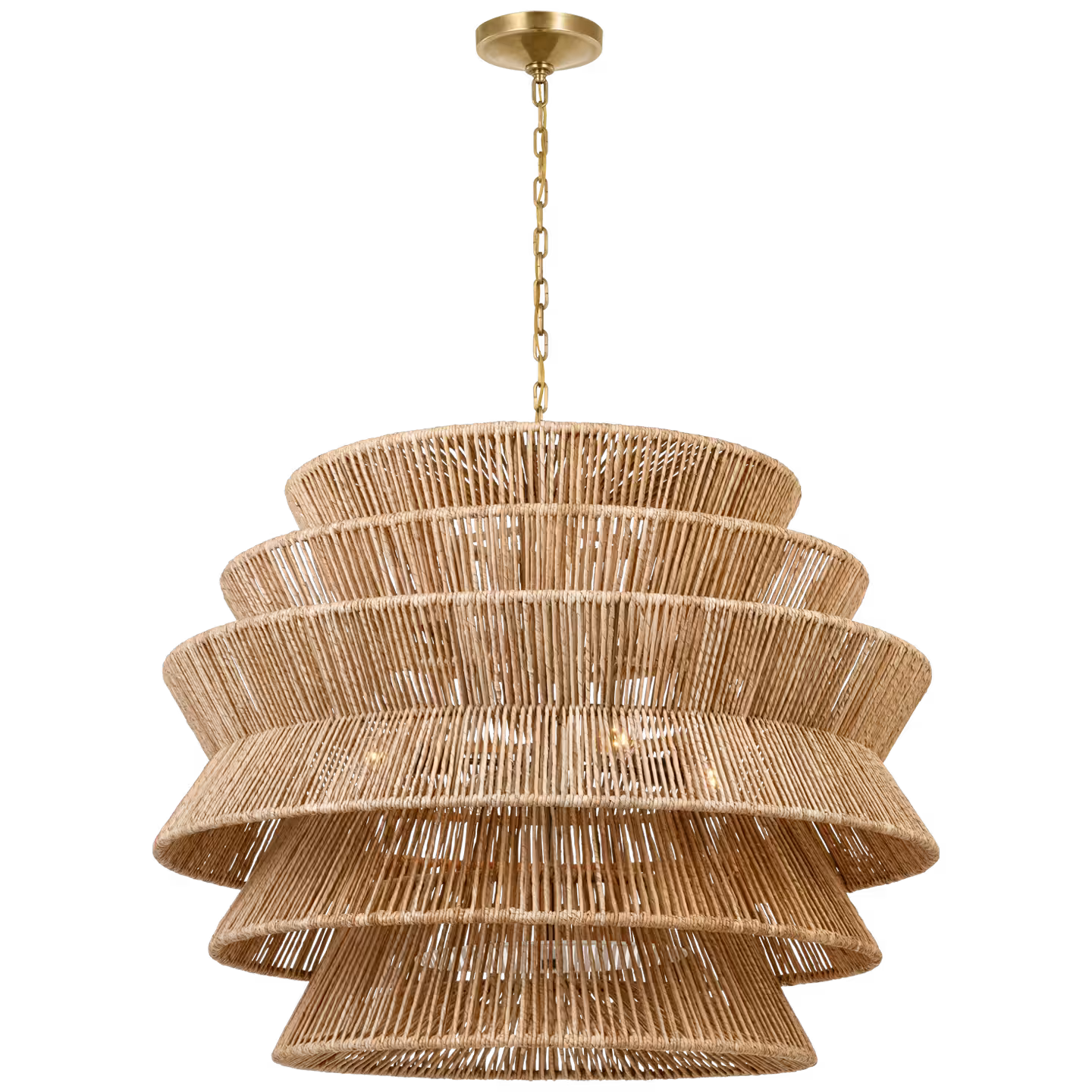 Antigua Drum Chandelier in Antique-Burnished Brass and Natural Abaca