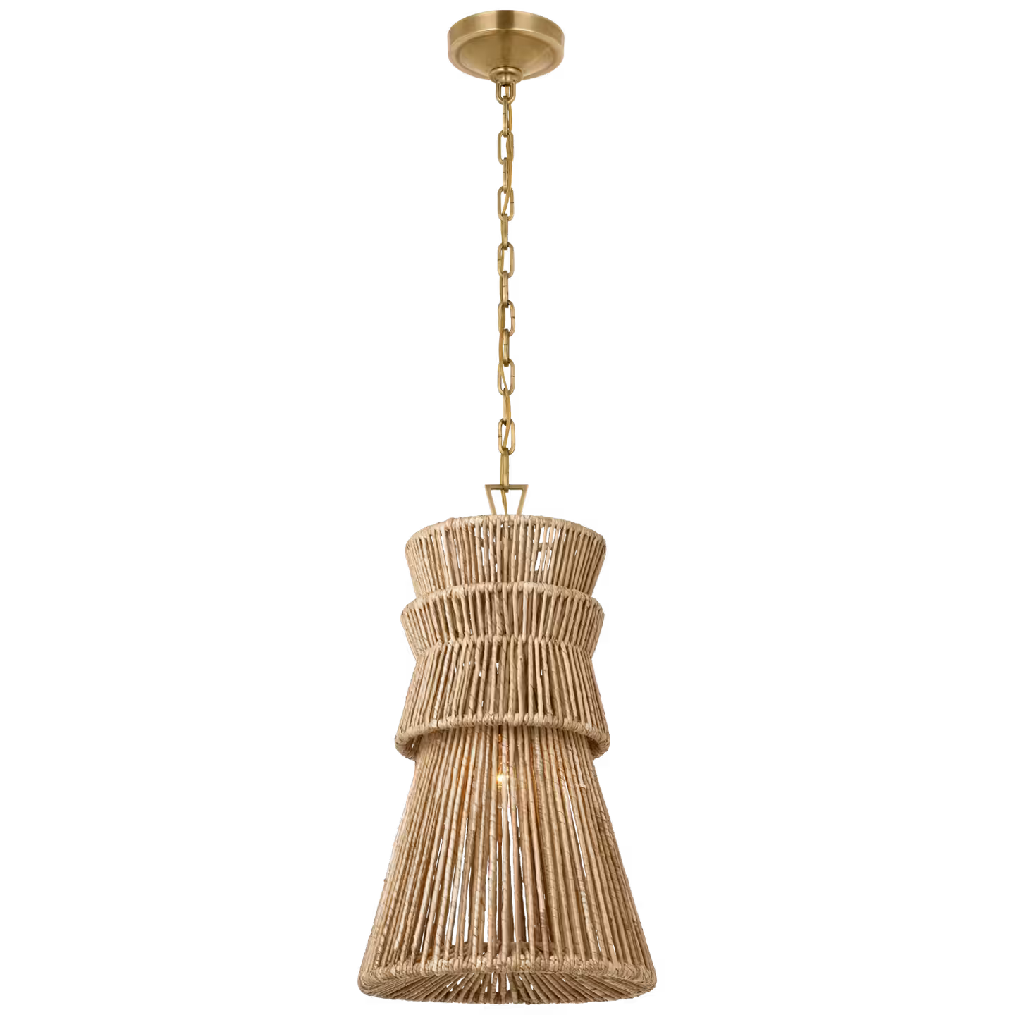 Antigua 13" Pendant in Antique-Burnished Brass and Natural Abaca