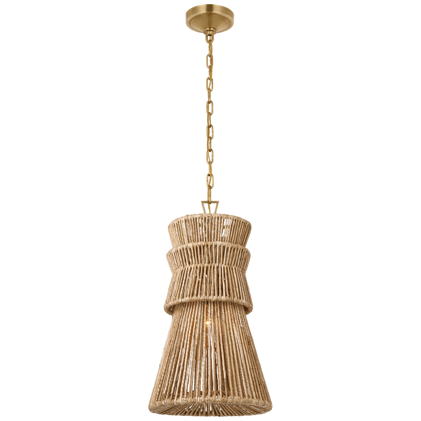 Antigua 13" Pendant in Antique-Burnished Brass and Natural Abaca