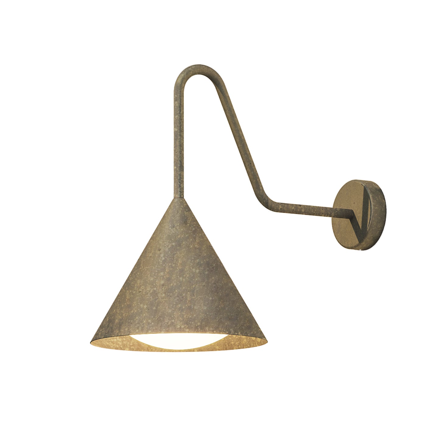 Cone Outdoor Swan Neck Wall Light in Antique Brass with White Glass