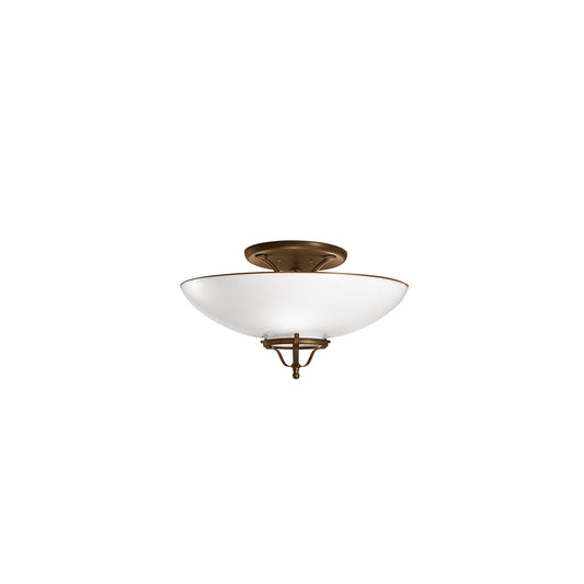 Country Ceiling Light in Brass with Blown White Glass Shade