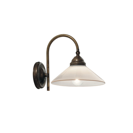 Country Wall Light in Brass with Blown White Glass Shade