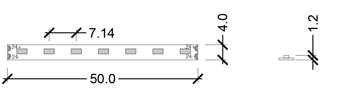 Narrow LED strip IP20 24V 7.2W/m 4mm width CRI90 5m length