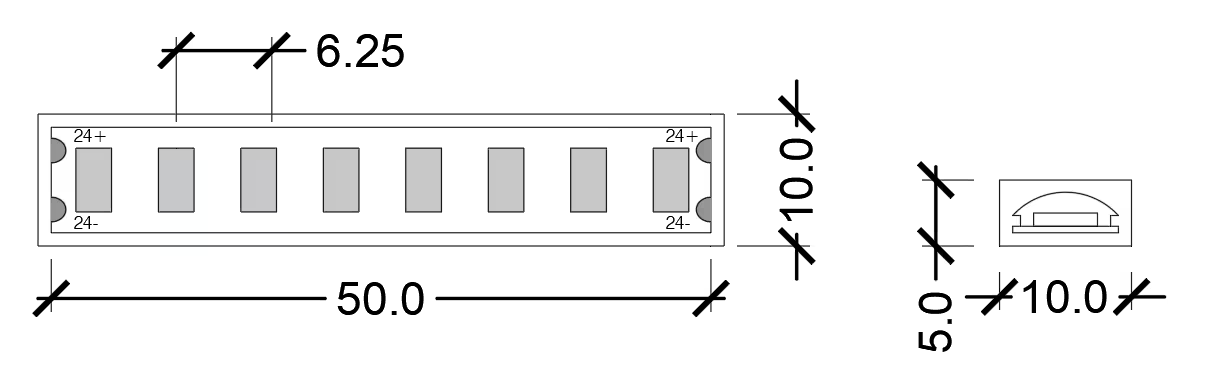 High output LED strip IP67 24V 14.4W/m CRI80 3000k 5m length