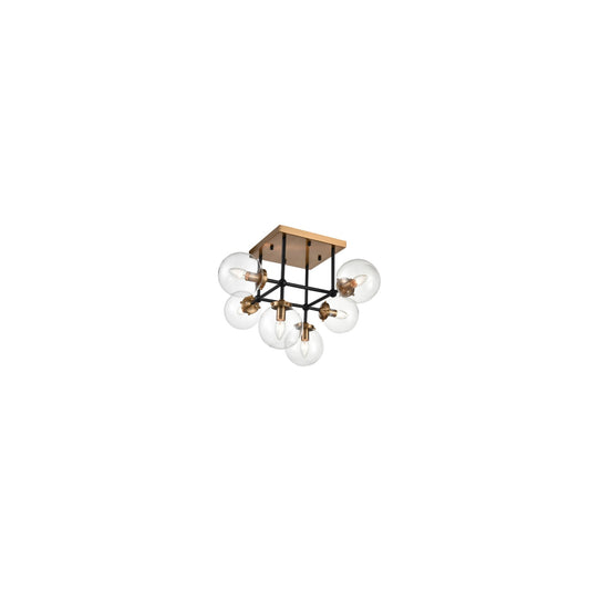 Hirst 6-Light Flush Mount in Black & Antique Brass