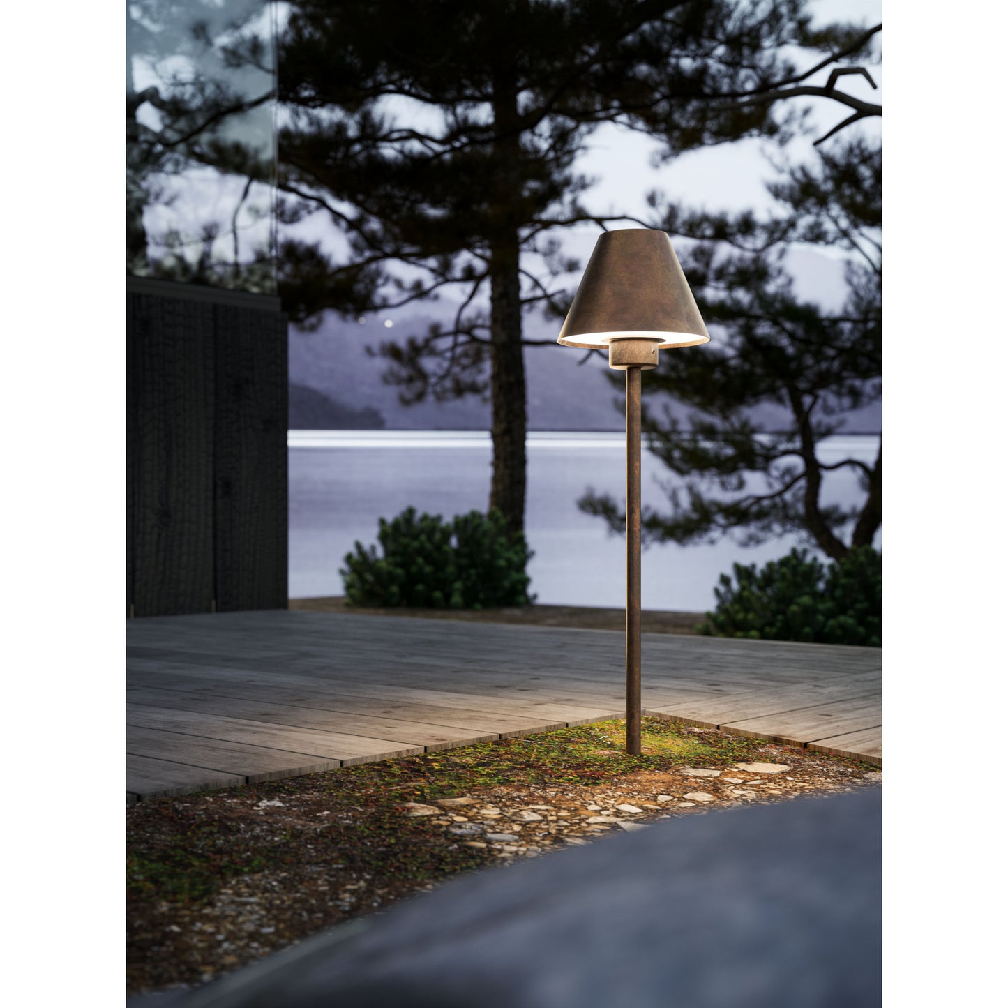 Fiordo Outdoor Floor Lamp in Antique Brass with Antique Copper Shade