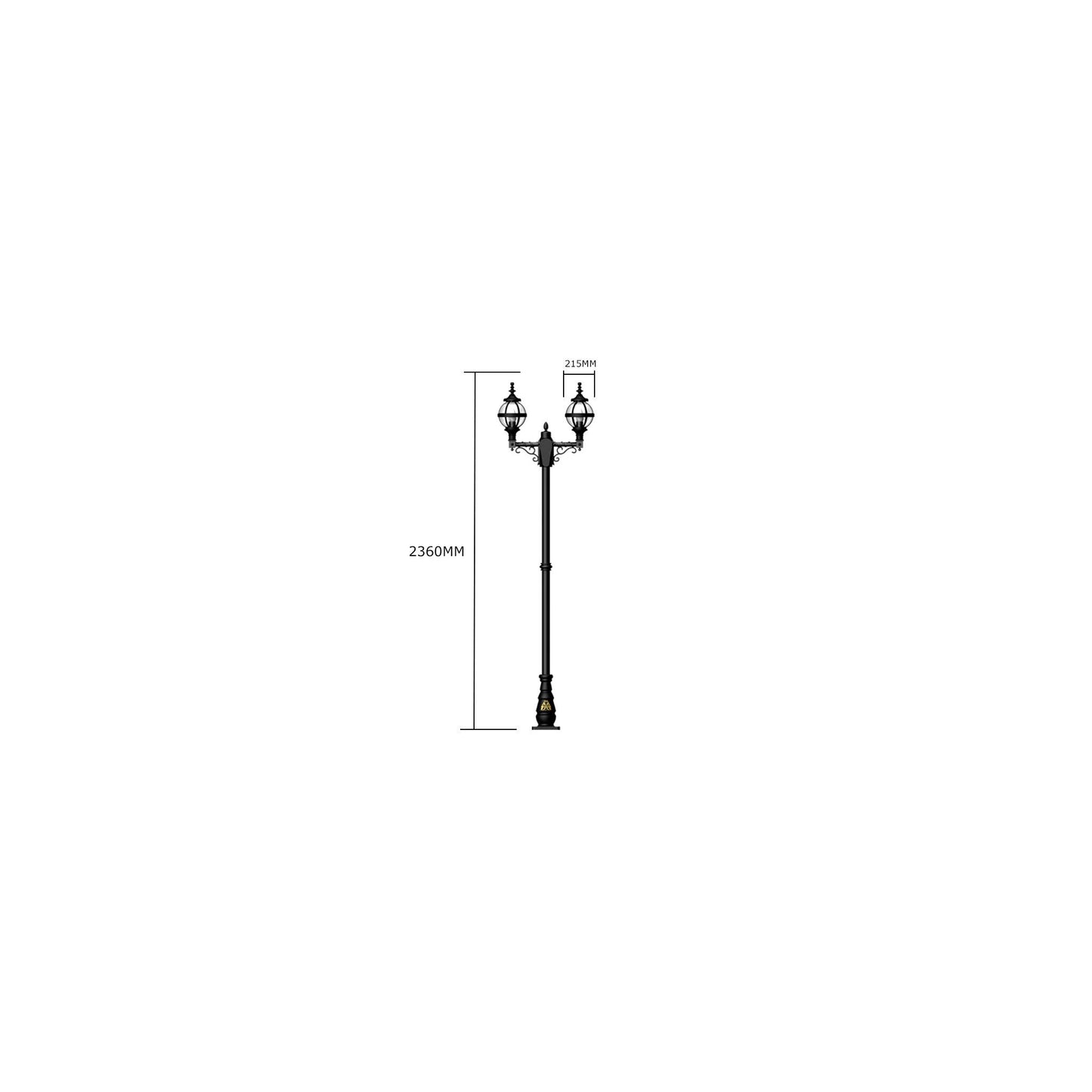 Victorian style globe lamp post double headed in cast iron 2.47m