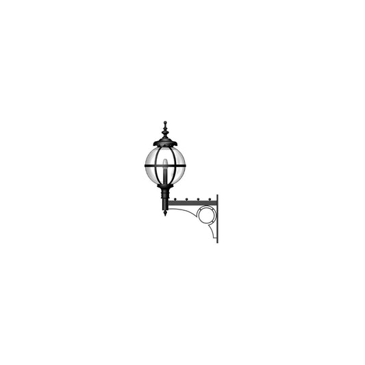 Large Victorian style globe wall light in steel with decorative arm 1.47m