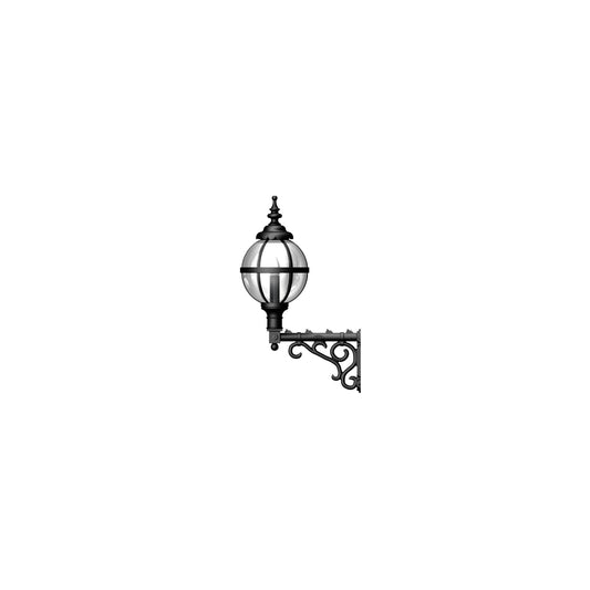 Victorian globe wall light in cast iron with decorative arm 1.05m