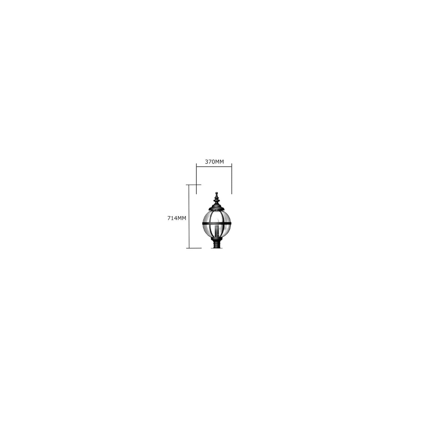 Victorian globe pier light in cast iron for narrow pier caps 0.71m