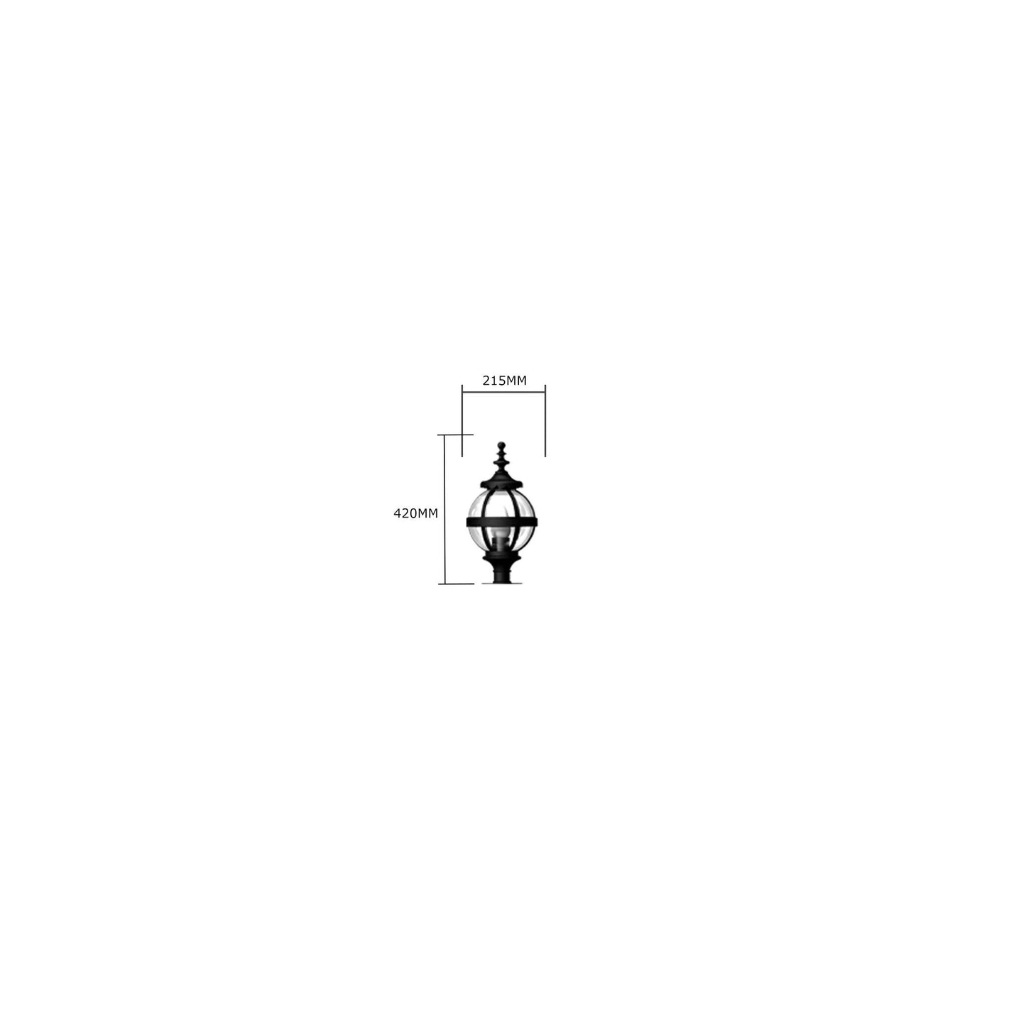 Victorian globe pier light in cast iron for narrow pier caps 0.42m