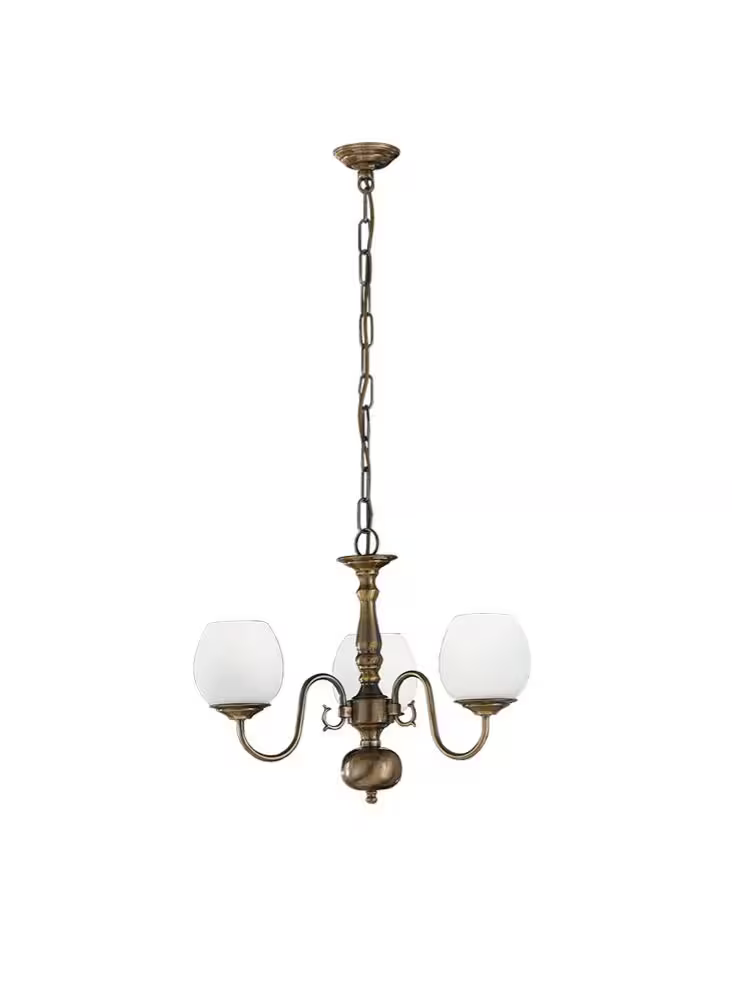 Milos 3-Light Chandelier in Bronzed Brass with Opal Glass