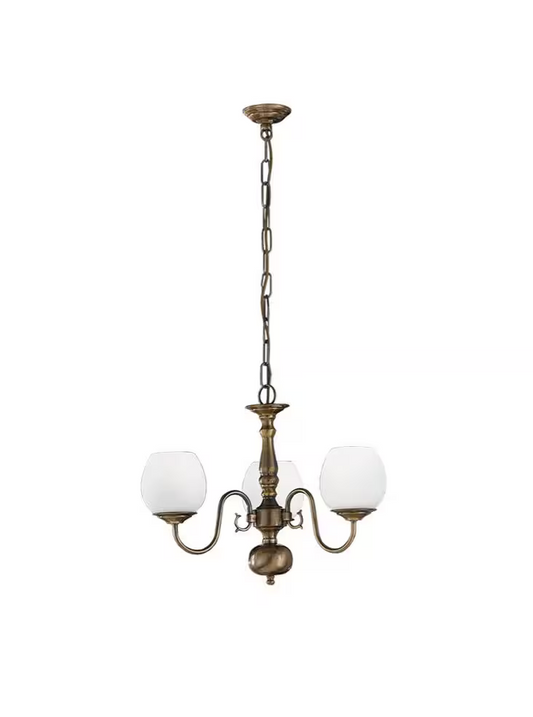 Milos 3-Light Chandelier in Bronzed Brass with Opal Glass