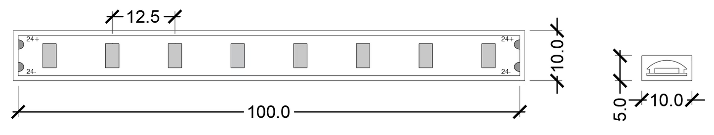 Low output LED strip IP67 24V 7.2W/m CRI80 5m length