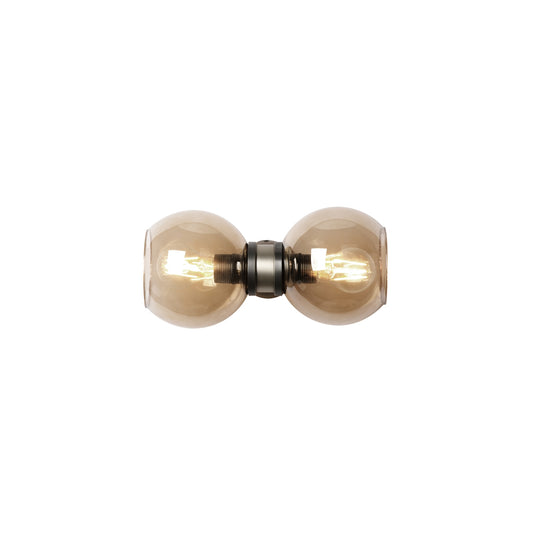 Juno Double Wall Light in Antique Brass / Amber glass
