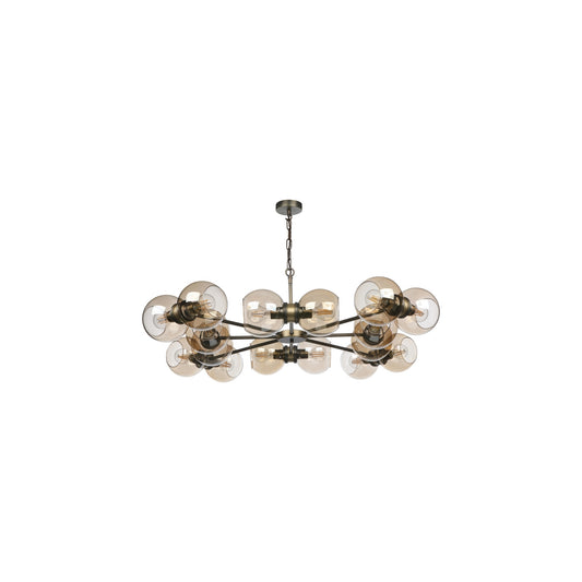 Juno 16 Light Pendant in Antique Brass /Amber
