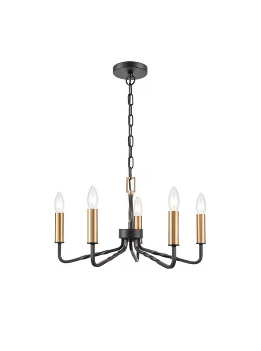 Scene 5-Light Chandelier in Antique Bronze with Brushed Brass Detail