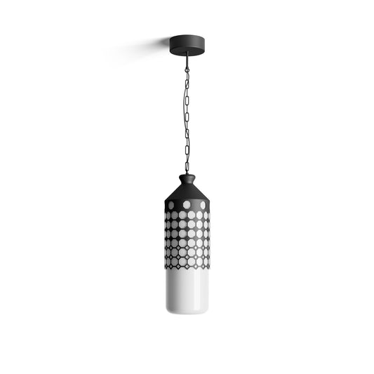 La Spazio Outdoor Pendant in Matt Black Iron with White Glass