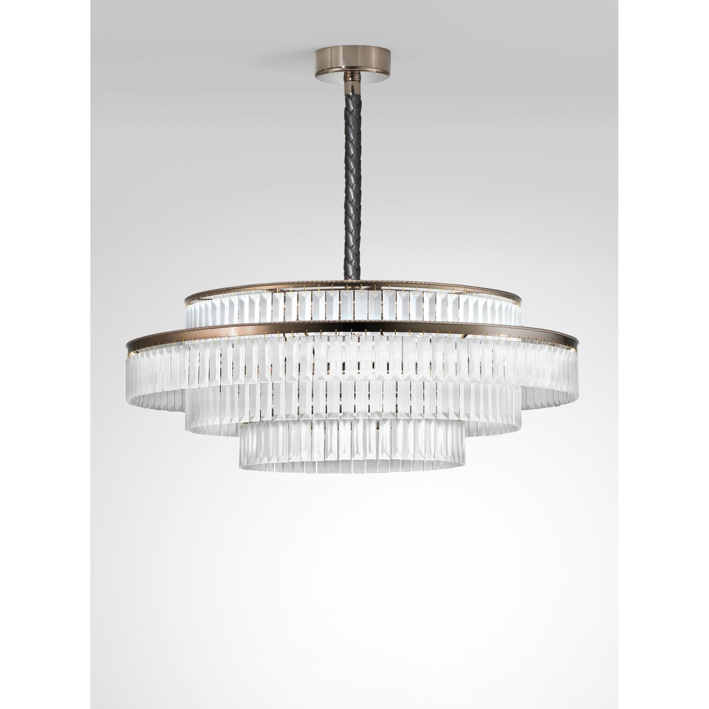 Charles Medium Metal Pendant with Etched Glass Elements & Leather Details